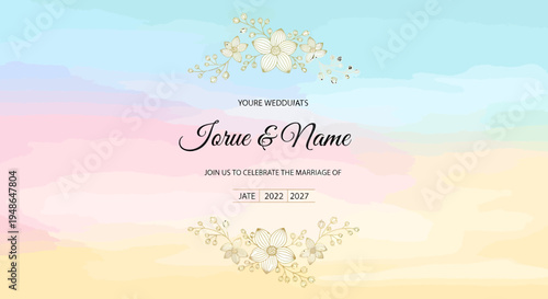 Elegant Wedding Invitation with Floral Accents and Couples Names.
