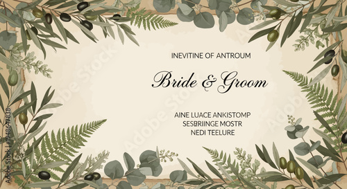 Elegant Wedding Invitation with Floral Border.