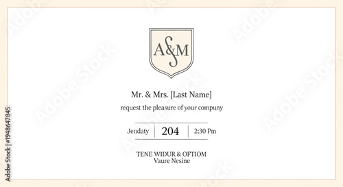 Elegant Wedding Invitation with Monogram and Details.