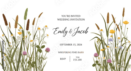 Elegant Wedding Invitation with Wildflower Accents.
