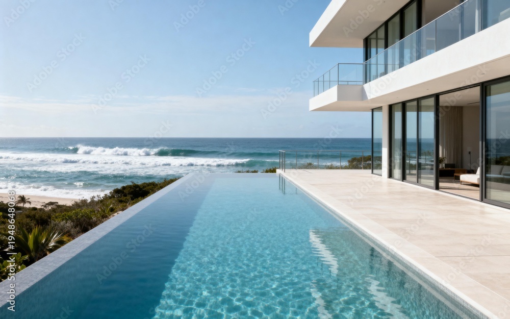 Fototapeta premium Luxury Modern Villa with Infinity Pool Overlooking Ocean