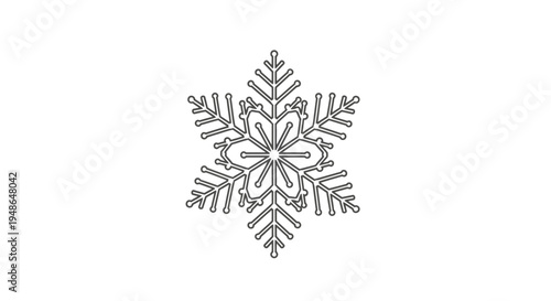 Intricate Snowflake Outline Icon, Winter Symbol, Cold Weather, Frozen Crystal Design