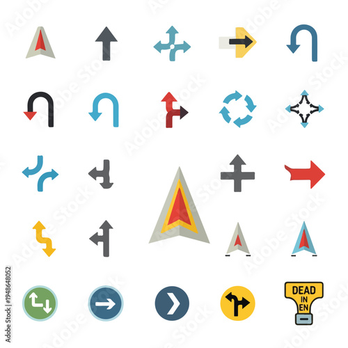 Colorful vector illustration of multiple arrow icons, directional concepts