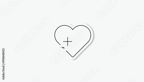 Heart Icon with Plus Sign, Love Symbol, Health Care Concept, Add Favorite, Like Button