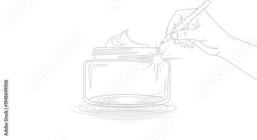 Hand Drawing Cream Jar with Swirl of Cosmetic Product, Skincare Concept