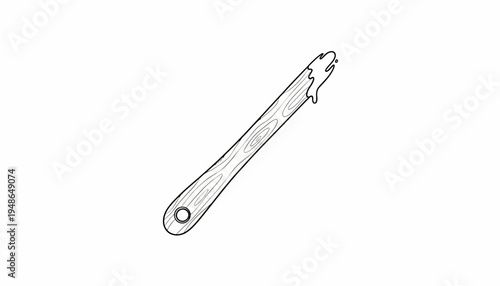 Hand Drawn Sketch of a Wooden Spoon with a Hole and a Damaged End