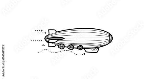 Hand-drawn illustration of a blimp with propellers and airflow lines, symbolizing travel and technology.