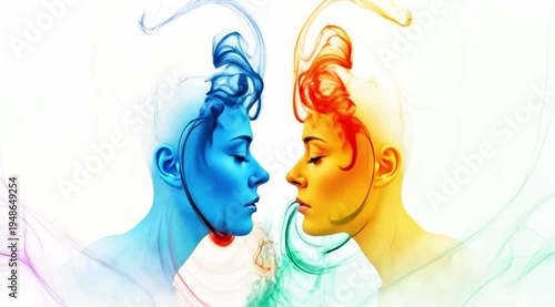 Wallpaper Mural A vibrant video illustration of two faces in profile, surrounded by colorful swirling patterns Torontodigital.ca