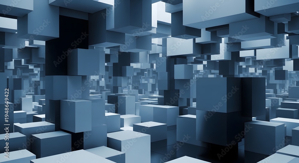 Fototapeta premium Abstract 3D Cubes in Blue Tones - Modern Geometric Background