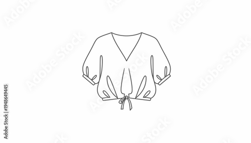 Fashion sketch of a women's blouse with V-neck, puffed sleeves, and tie-front detail