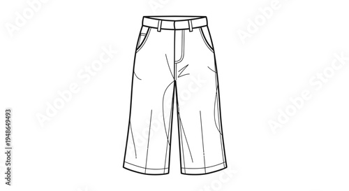Fashion Sketch of Wide Leg Cropped Pants, Fashion Illustration, Apparel Design