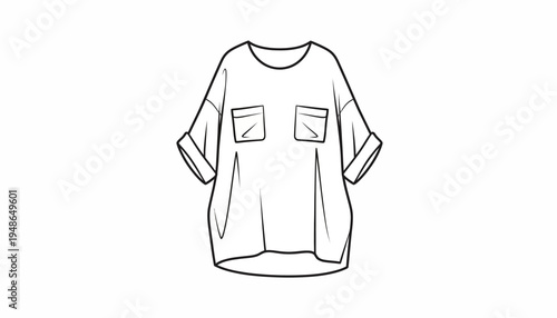 Fashion Sketch: Oversized T-Shirt with Pockets and Rolled Sleeves