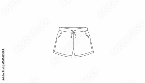 Fashion Sketch: Simple Line Art of Casual Shorts with Pockets and Drawstring