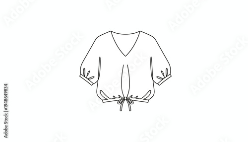 Fashion Sketch: Women's Cropped Blouse with V-Neck and Tie Waist