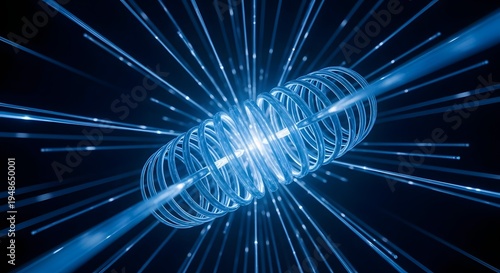 Abstract Digital Coil with Light Streaks - Technology and Data Visualization