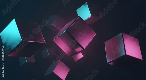Abstract Floating Cubes with Neon Lighting - Modern 3D Render