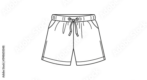 Fashionable shorts with drawstring and pockets, isolated on white background, fashion illustration