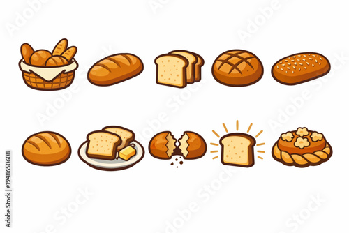 Bread Icon Set – Loaves, Rolls, and Ceremonial Bread Flat Design