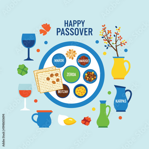 Colorful illustration with symbolic items associated with a celebratory holiday