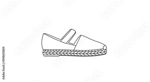 Espadrille shoe, flat, casual, summer footwear, simple line drawing, white background