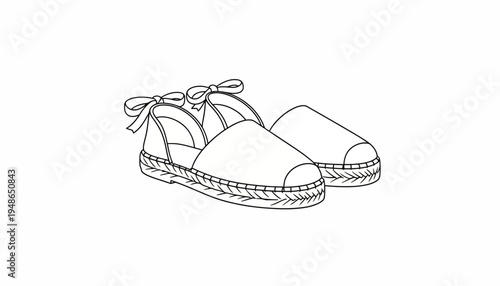 Espadrille Shoes - Outline Drawing of Summer Footwear with Bows