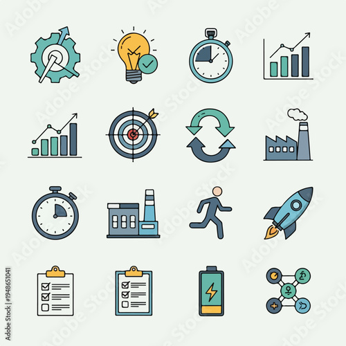 Colorful vector icons representing various business and technological concepts