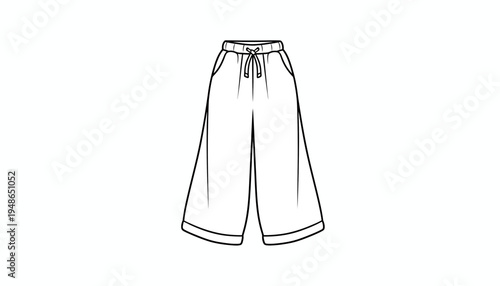 Fashion Flat Sketch: Women's Wide-Leg Cropped Pants with Drawstring Waist