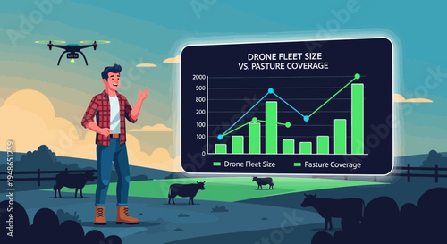 Farmer Analyzing Drone Data for Pasture Coverage.