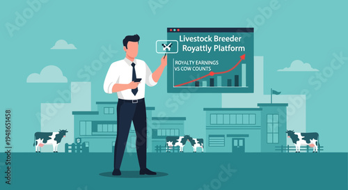 Man Presenting Livestock Breeder Royalty Platform Data.