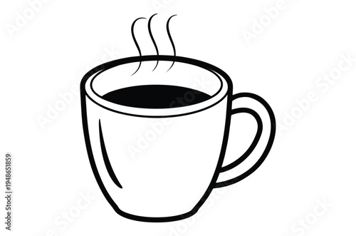 A simple black and white illustration of a steaming cup of coffee