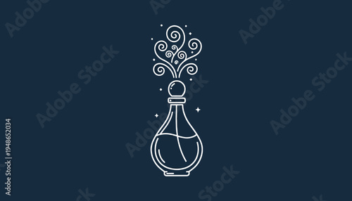 Elegant Perfume Bottle Icon with Swirling Scent Waves - Minimalist Line Art