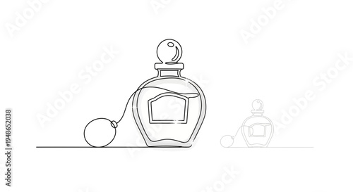 Elegant Perfume Bottle Line Art Drawing, Vintage Style, Minimalist Design
