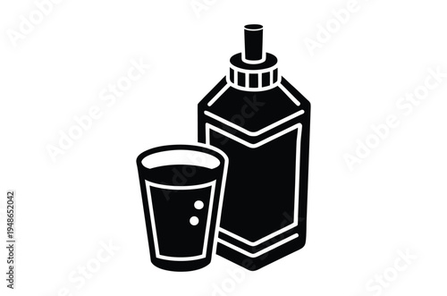 Black silhouette of a liquor bottle and accompanying drinking glass