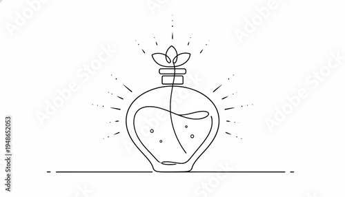 Elegant Perfume Bottle with Flower Accent, Minimalist Line Art, Beauty and Fragrance