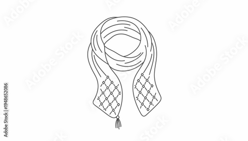 Elegant Scarf with Diamond Pattern and Tassel - Fashion Accessory Line Art