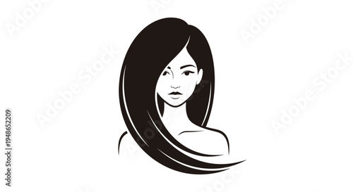 Elegant Woman Portrait, Long Flowing Hair, Minimalist Style, Beauty and Fashion