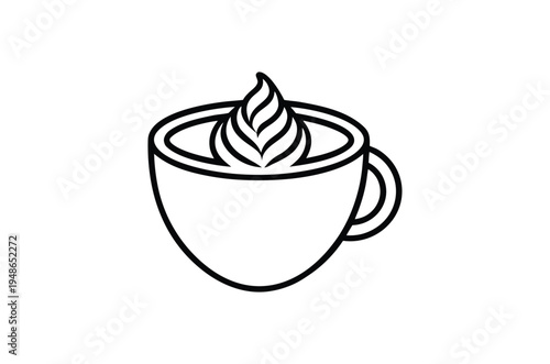 A simple line drawing of a coffee cup with whipped cream