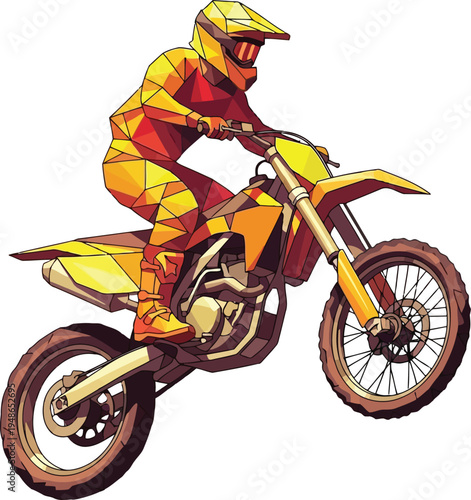 Professional motocross rider performing a jump on dirt bike