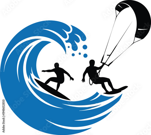 Modern Kite Surfing and Wakeboarding Illustration Vector Art Design