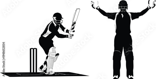 Cricket player being given out by umpire in black and white