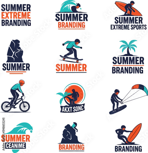 Summer Extreme Sports and Adventure Branding Logo Design Vector Set