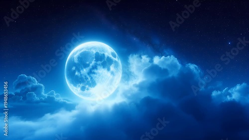 Glowing Blue Moon Night Sky