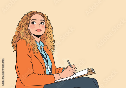 Professional woman takes notes during a meeting at an office in the afternoon