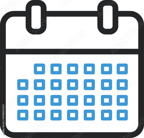 A digital calendar icon with blue square markers indicating specific dates, representing scheduling and future planning.