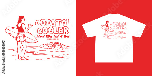 Hand-drawn Retro illustration of summer club, surfing Graphic Design for T shirt streetwear and urban style
