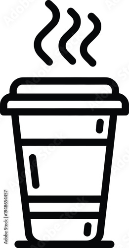 A minimalistic outline icon of a steaming takeaway coffee cup, signifying on-the-go beverages, convenience, and modern living.