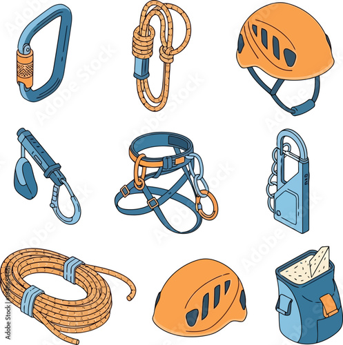 Professional Climbing Gear Set: Harnesses, Helmets, Carabiners, and Ropes for Safety