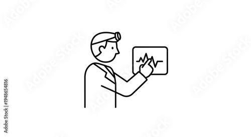 Doctor with Headlight Examining EKG Heartbeat Monitor Screen