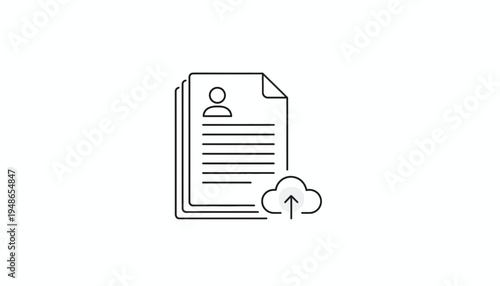 Document Upload to Cloud Storage Icon, Resume or CV File with Upload Arrow in Cloud
