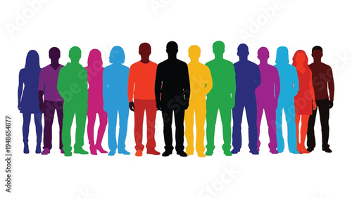 Diverse group of people standing together in unity and harmony, representing inclusion and equality